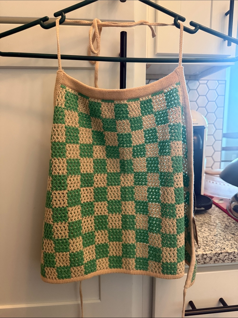 Knit Checkerboard Green & Tan Women’s Shirt